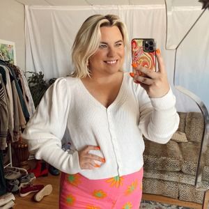 Abercrombie & Fitch White Button Front Cropped Cardigan Large